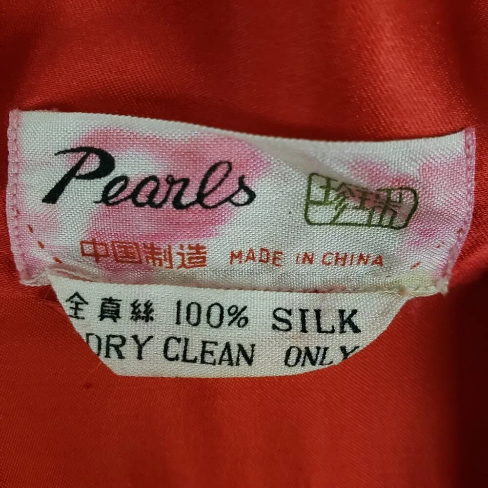 Vintage Pearls Red Silk Dragon Embroidered Long Robe Unisex Medium